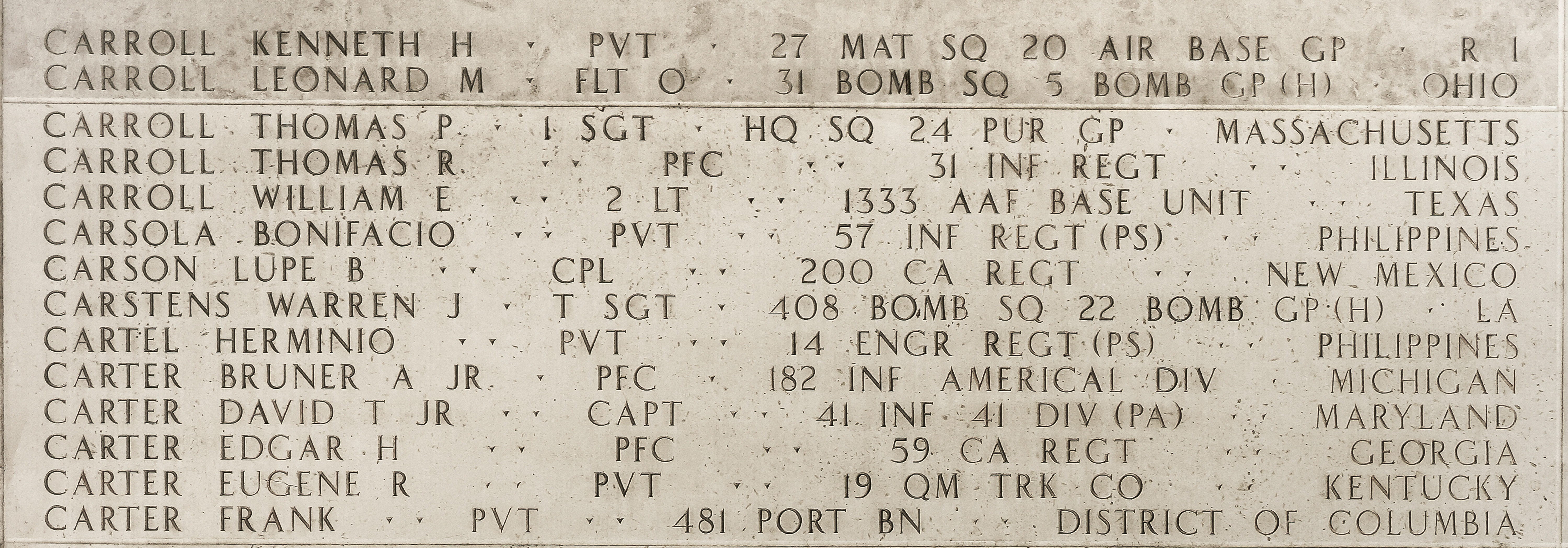 William E. Carroll, Second Lieutenant